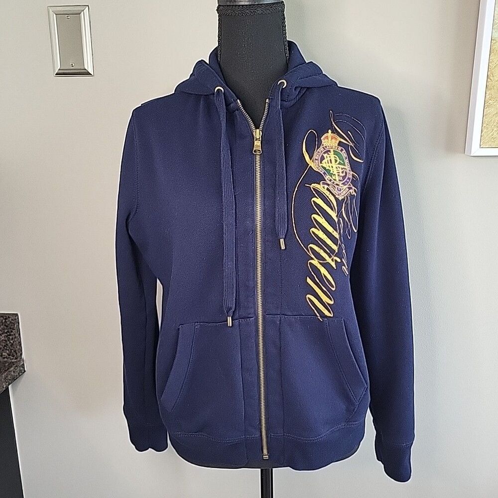 LRL Lauren Ralph Lauren Jeans Co Full Zip Front Emblem Hoodie Womens‎ M